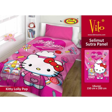 Selimut Vito Sutra Panel - Grosir Selimut Vito Sutra Motif Kitty Lolly Pop