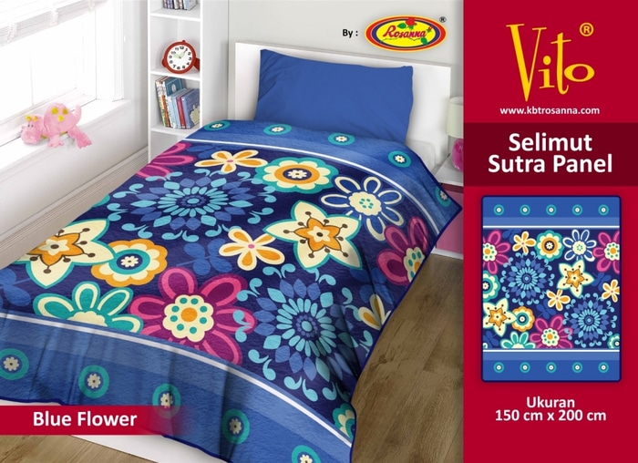 Selimut Vito Sutra Panel - Grosir Selimut Vito Sutra Motif Blue Flower