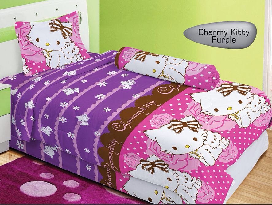 Sprei LADY ROSE SINGLE - Sprei Dan Bed Cover Lady Rose Single Charmy Kitty Purple